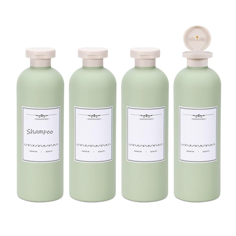 ASEVAT 135oz 4Pcs Green Plastic Refillable Travel Shampoo and Conditioner Bottles Plastic Refillable Travel Shampoo Bottles with Flip Cap Shampoo and Conditioner Dispenser